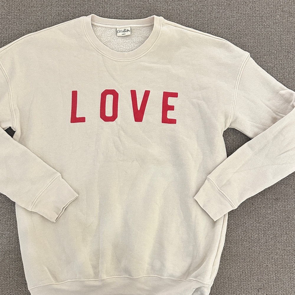 Monrow Cream Crewneck Sweater with Red 'LOVE'